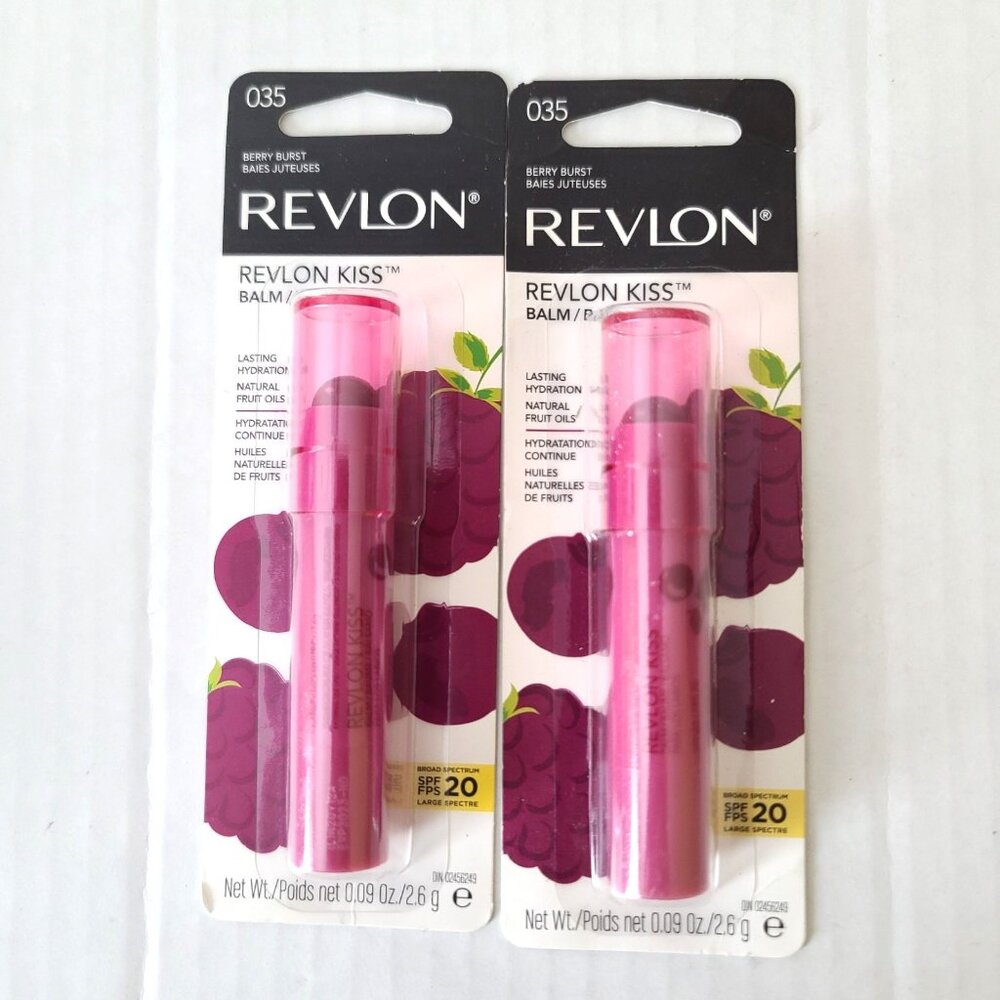 Revlon Kiss Balm 035 Berry Burst Lip Balm Natural Fruit Oils SPF 20 Lot of 2 NEW